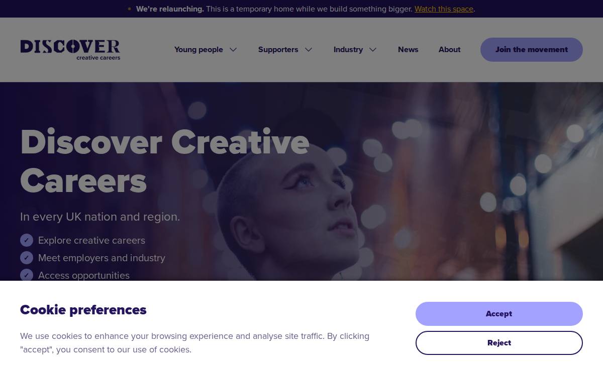 Discover Creative Careers website preview
