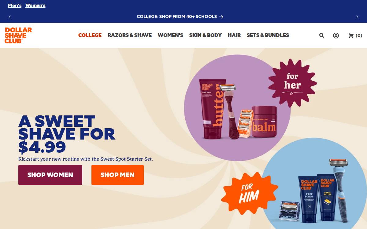 Dollar Shave Club website preview