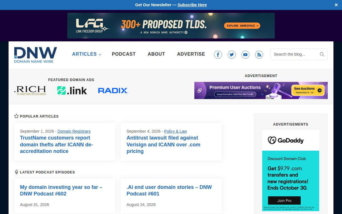 Domainnamewire website preview