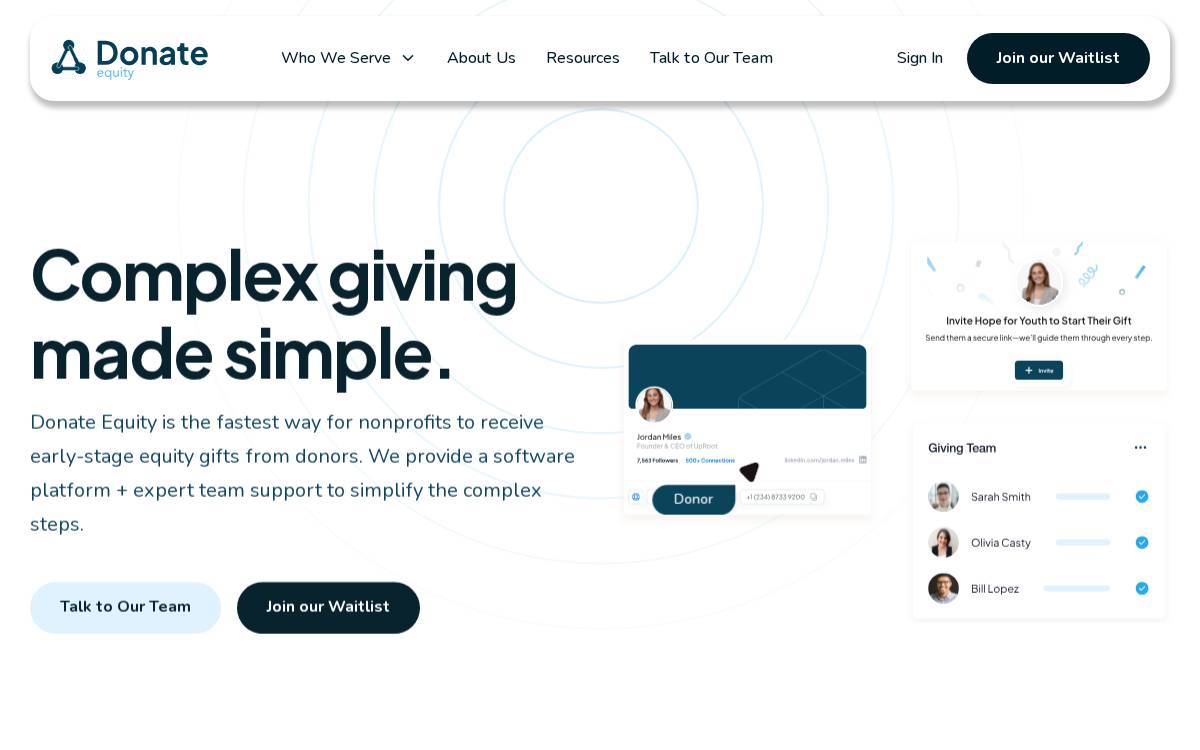 Donate Equity website preview