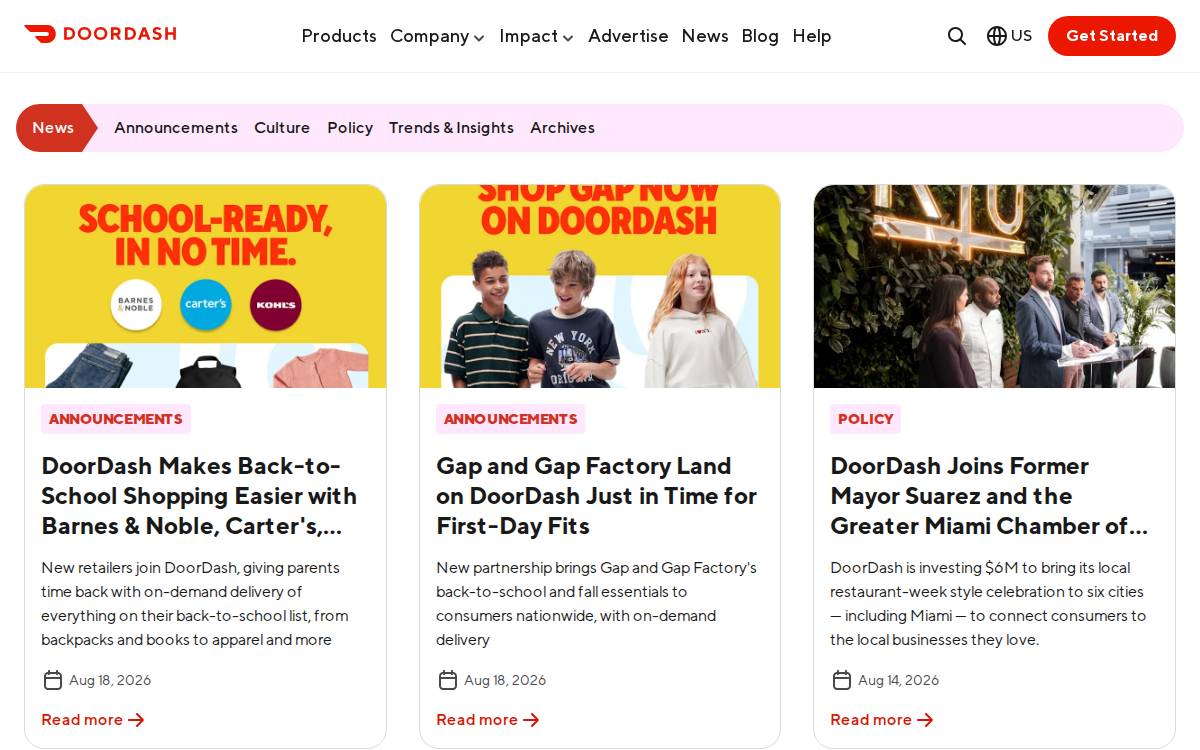 DoorDash website preview