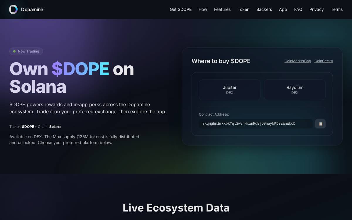 Dopamine An all-in-one crypto integrated Dapp website preview