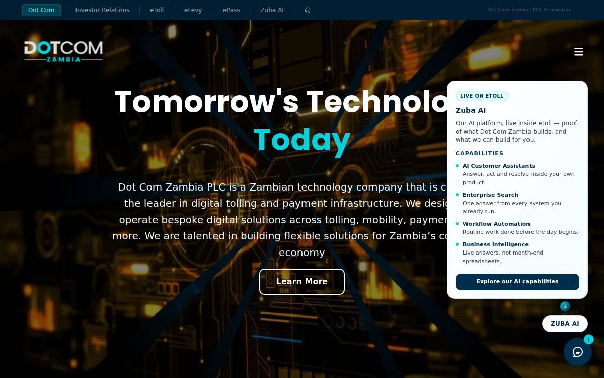 Dot Com Zambia website preview