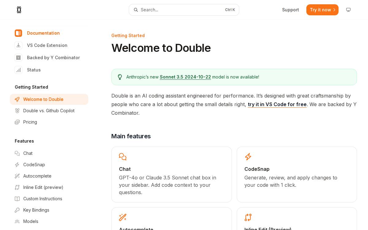 Double – Coding Copilot website preview