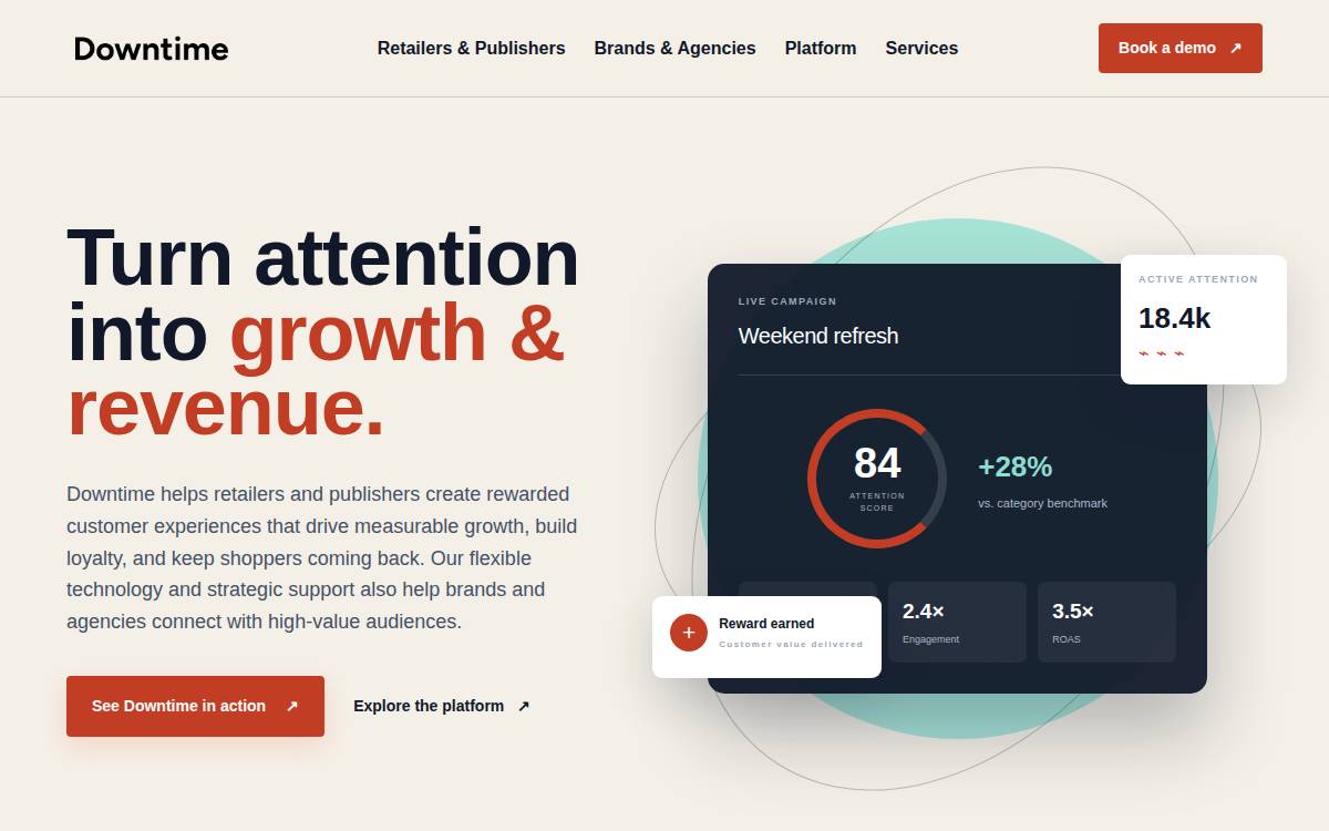 Downtimedollars website preview