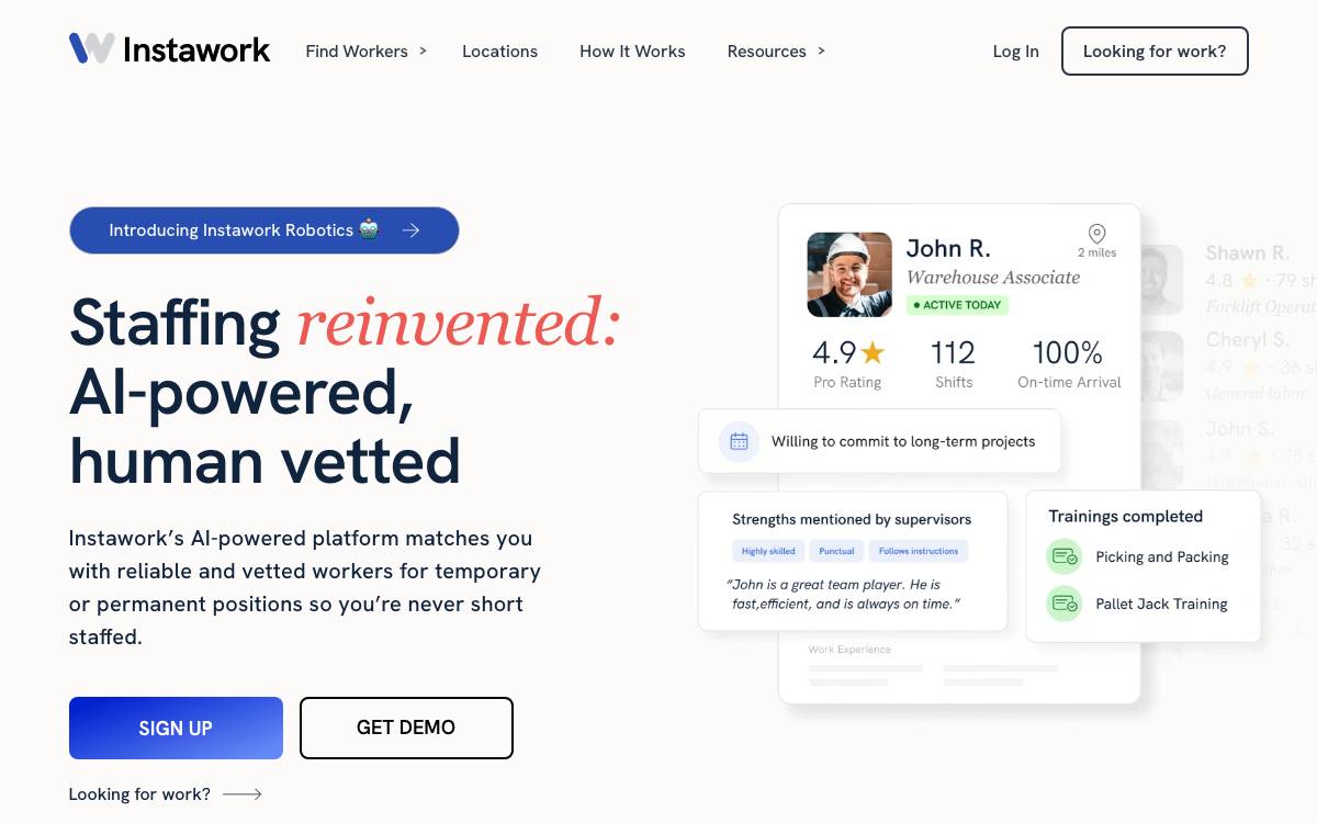 Instawork website preview