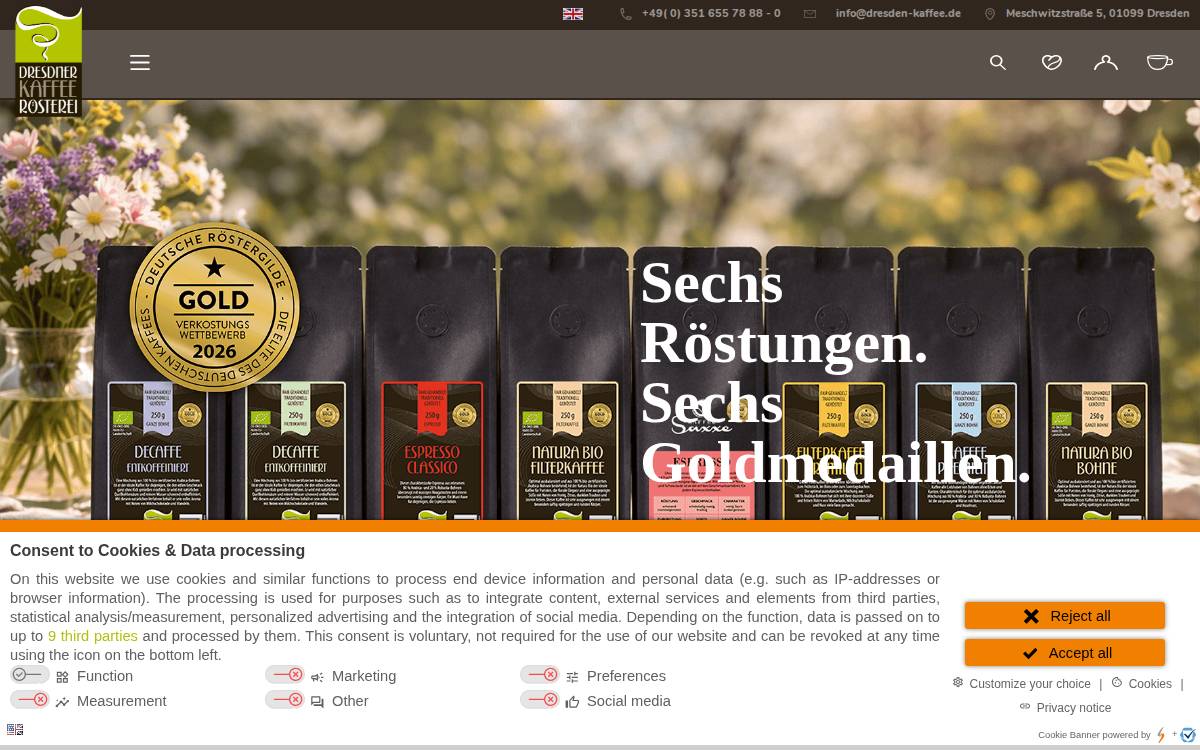 Dresdner Kaffee und Kakao Rösterei website preview