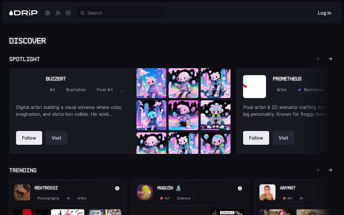 Drip Collect, discovery, create Consumer website preview