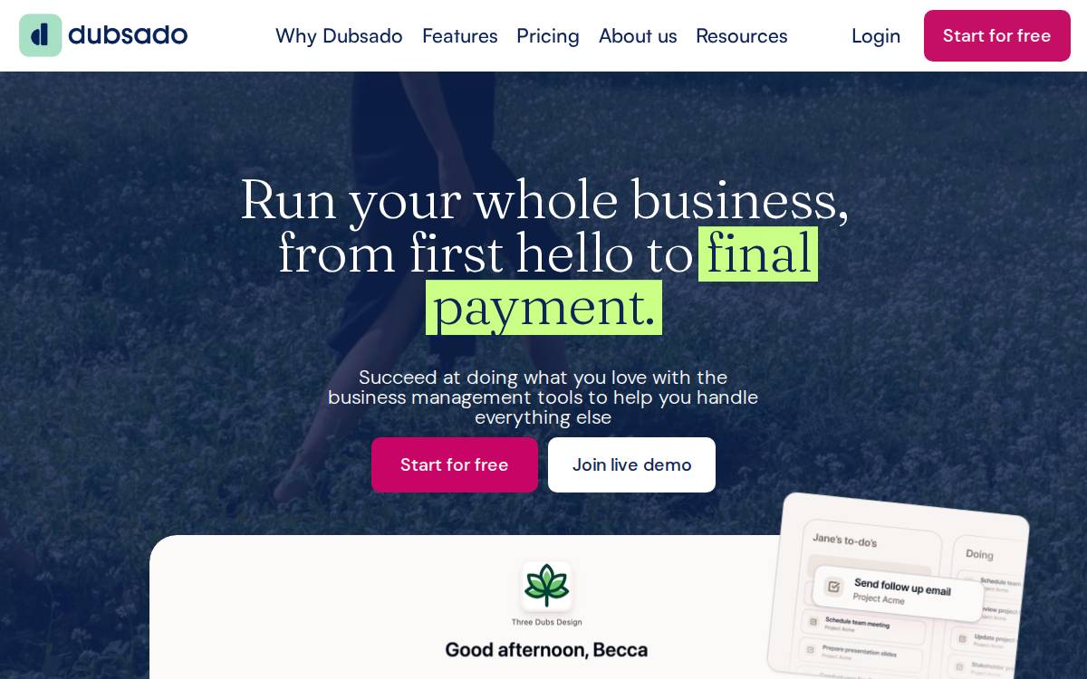Dubsado website preview