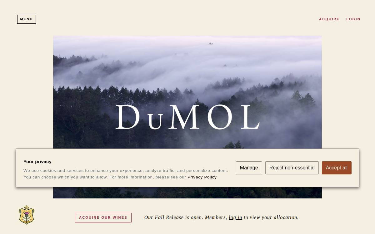 DuMOL Winery website preview