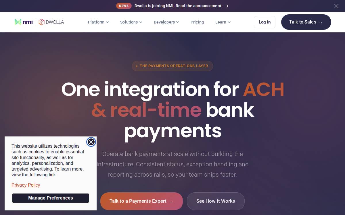 Dwolla website preview