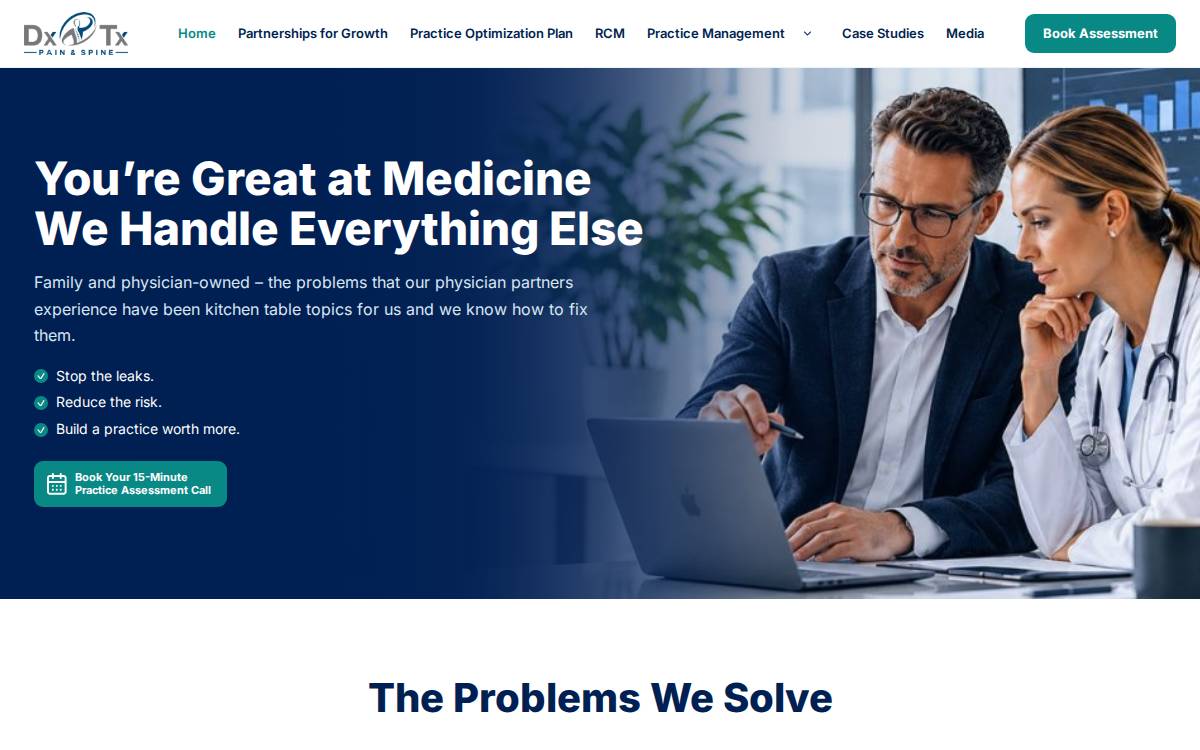 DxTx Pain & Spine website preview