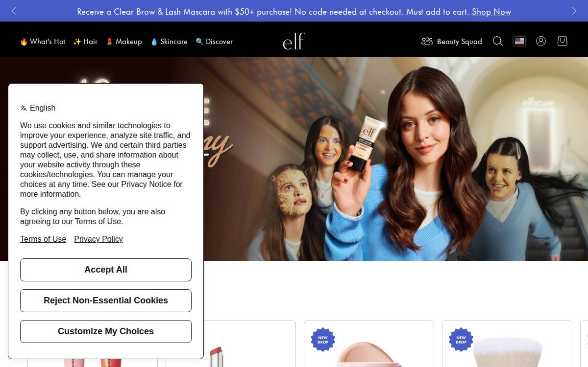 E L F Beauty website preview