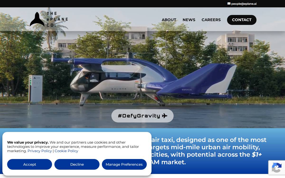 E-Plane**** Urban Air Mobility website preview