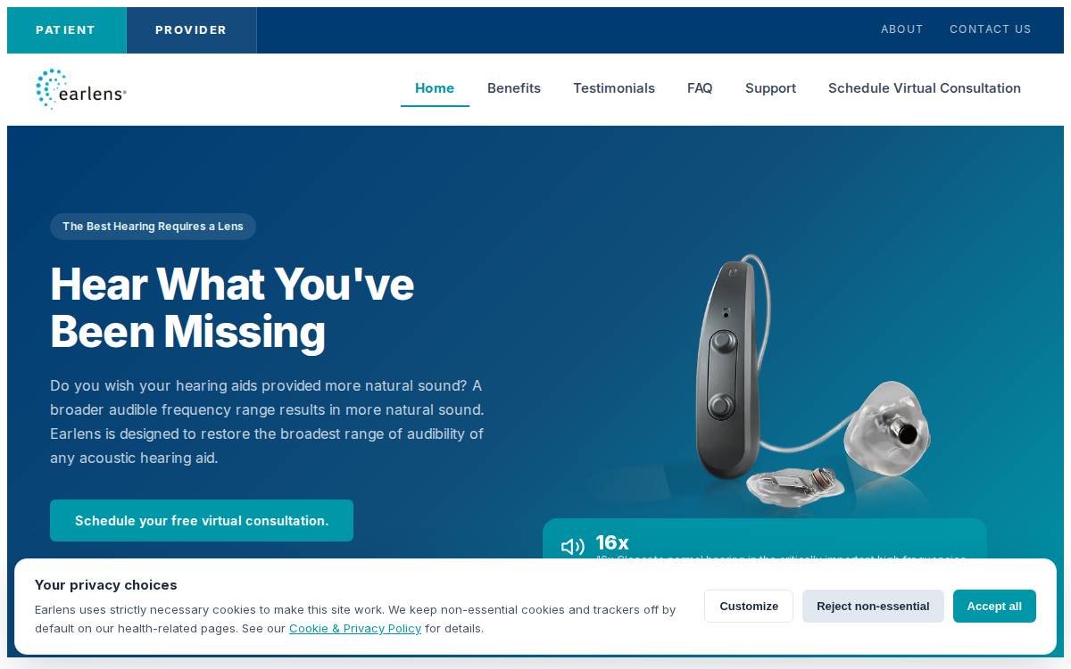 Earlens website preview