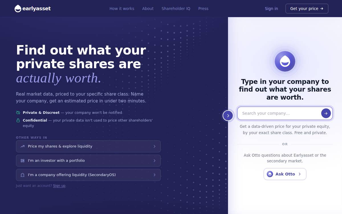 Earlyasset website preview