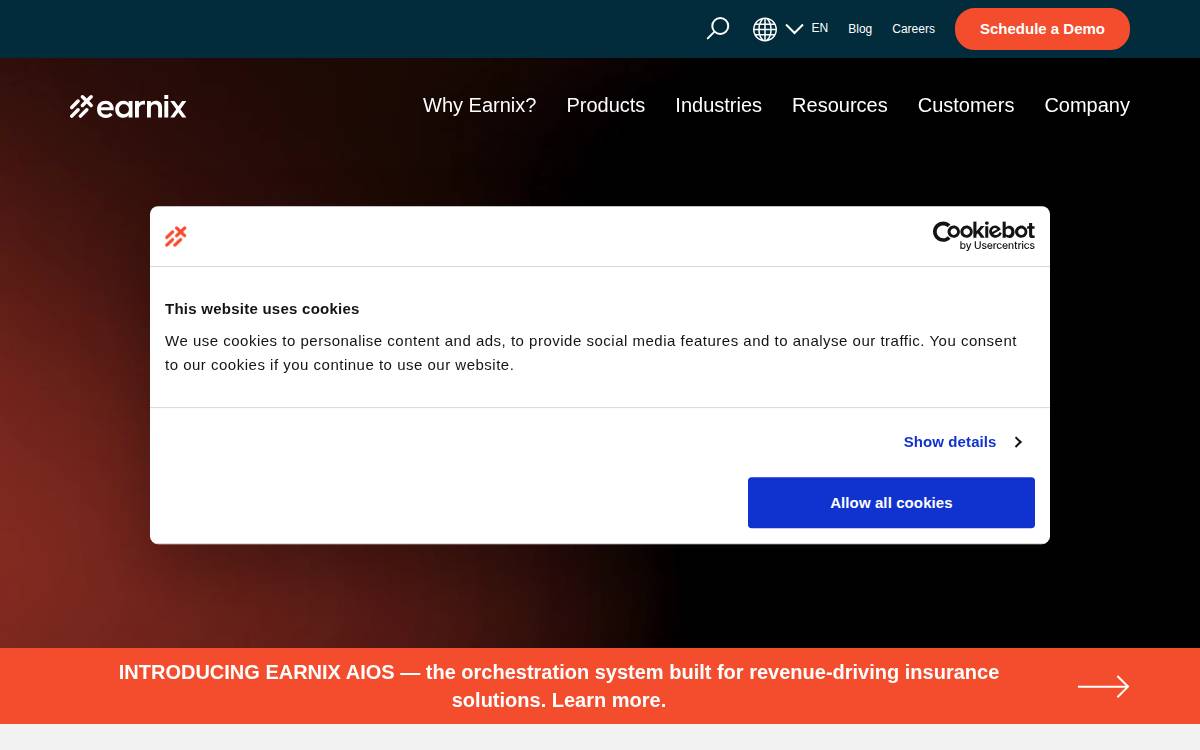 Earnix website preview