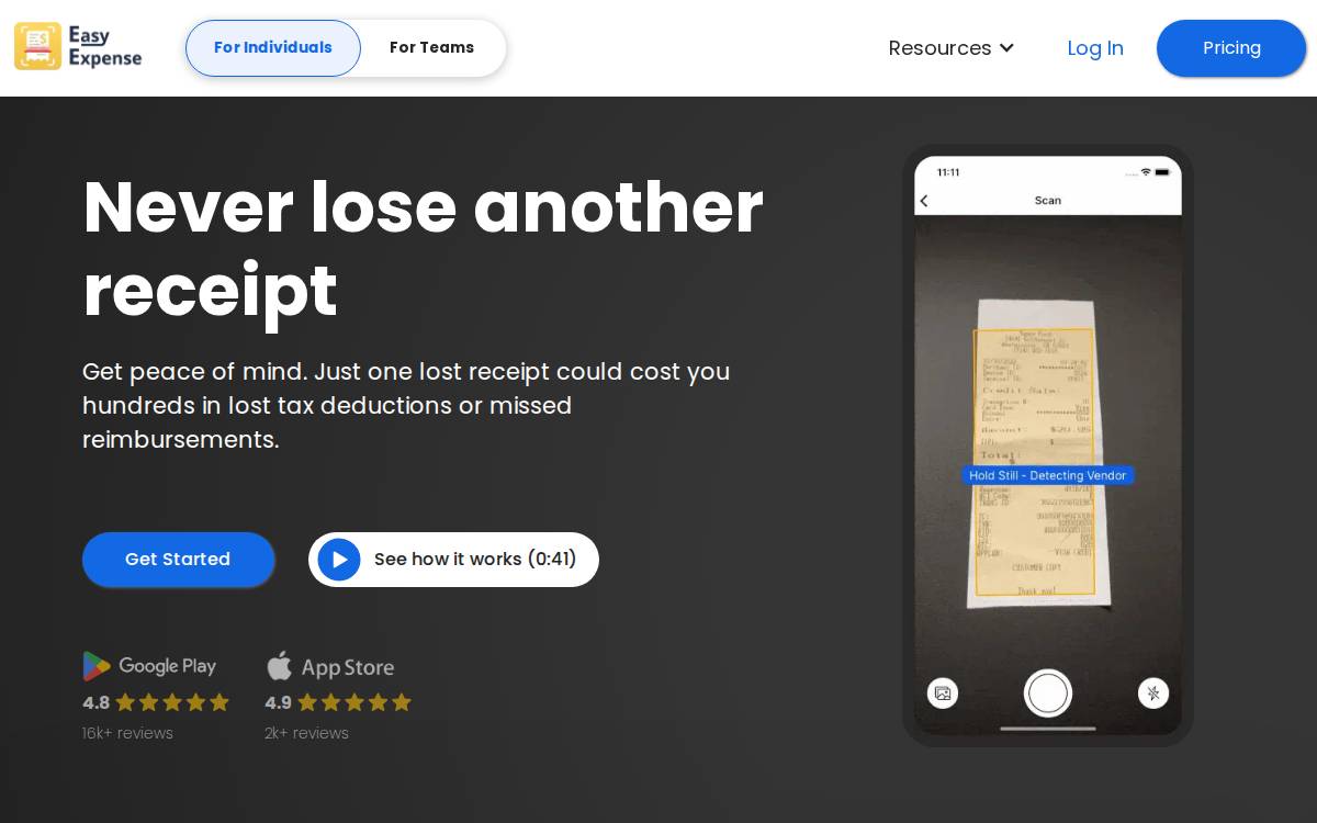 Easy Expense website preview