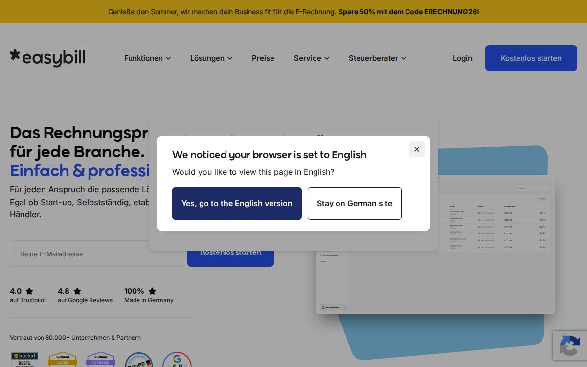 easybill website preview