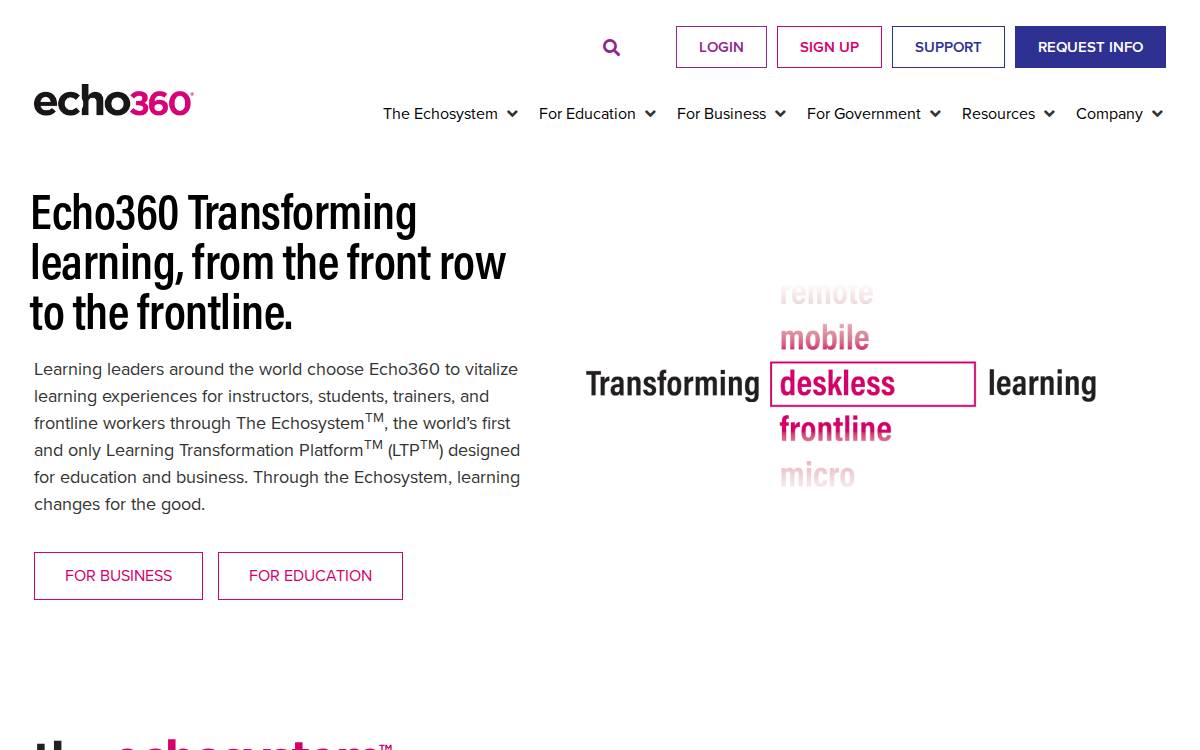 Echo 360 website preview