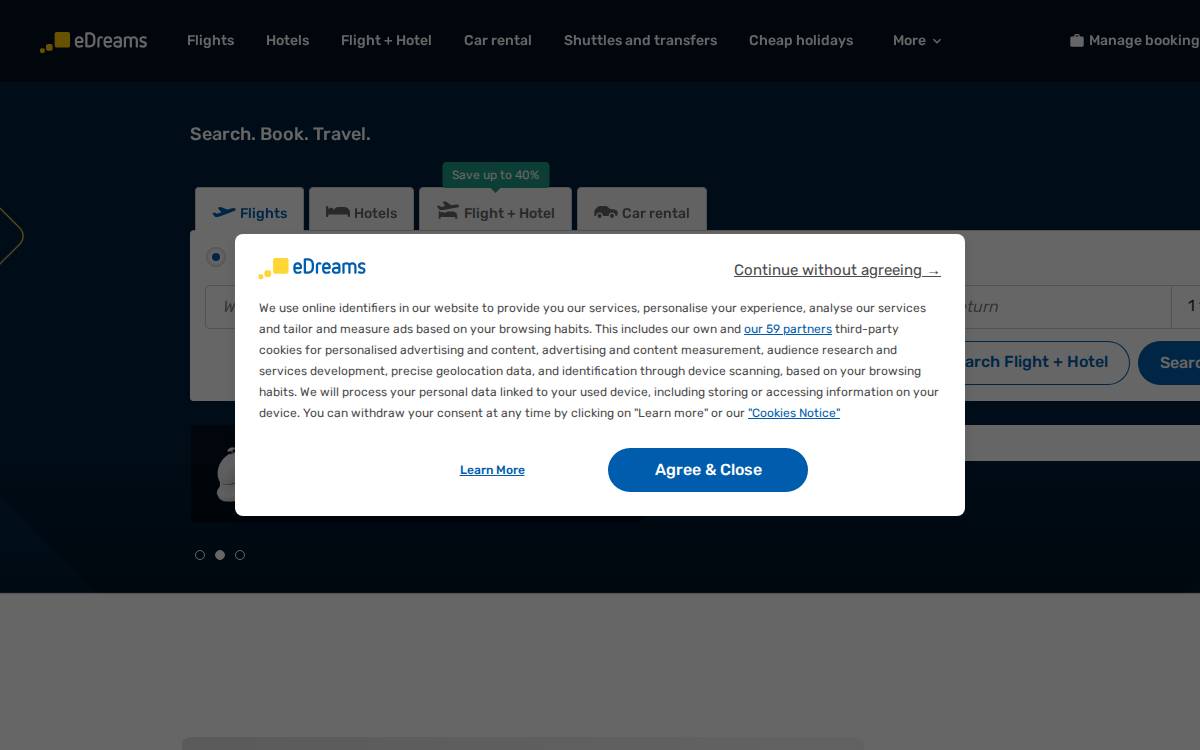eDreams website preview
