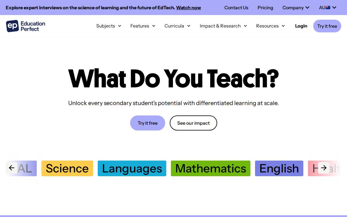 Education Perfect website preview