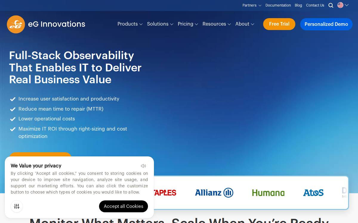 eG Innovations website preview