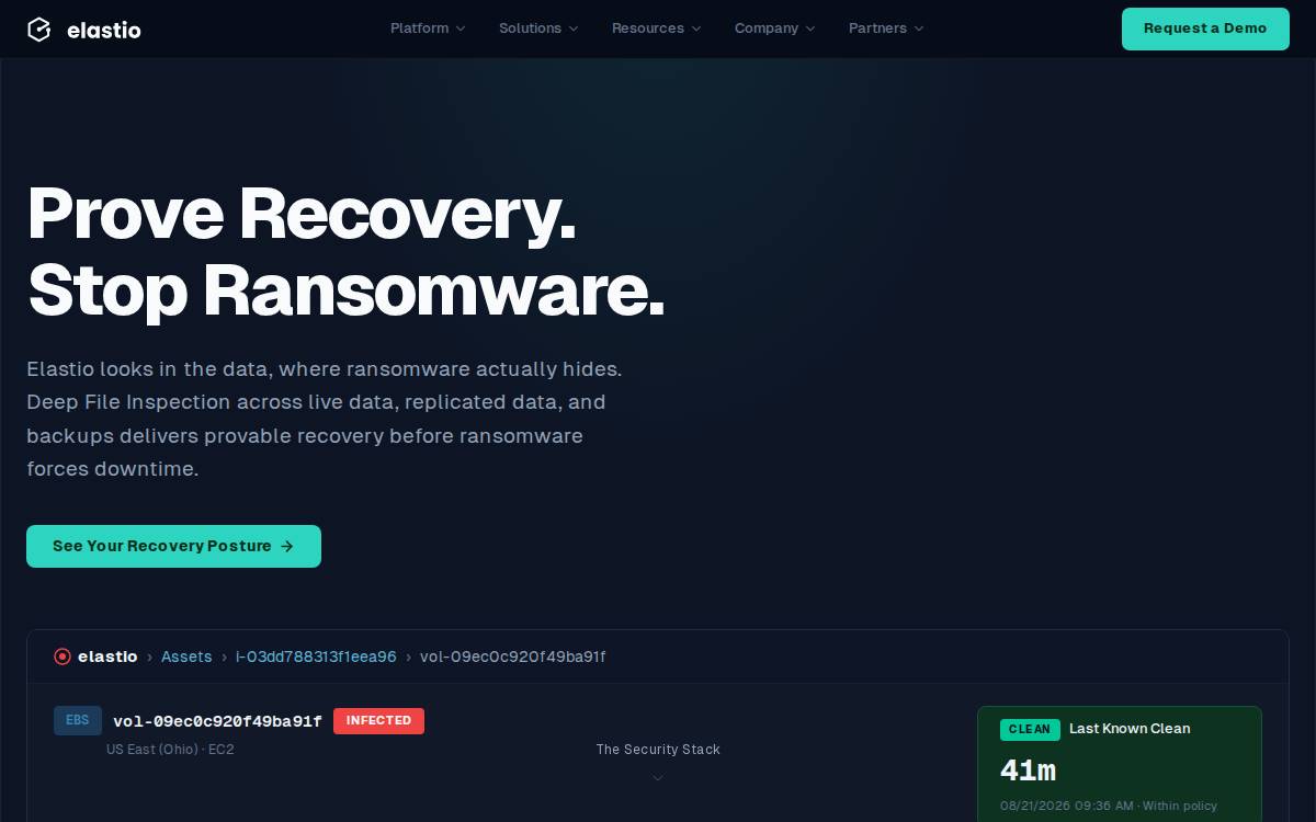 Elastio website preview