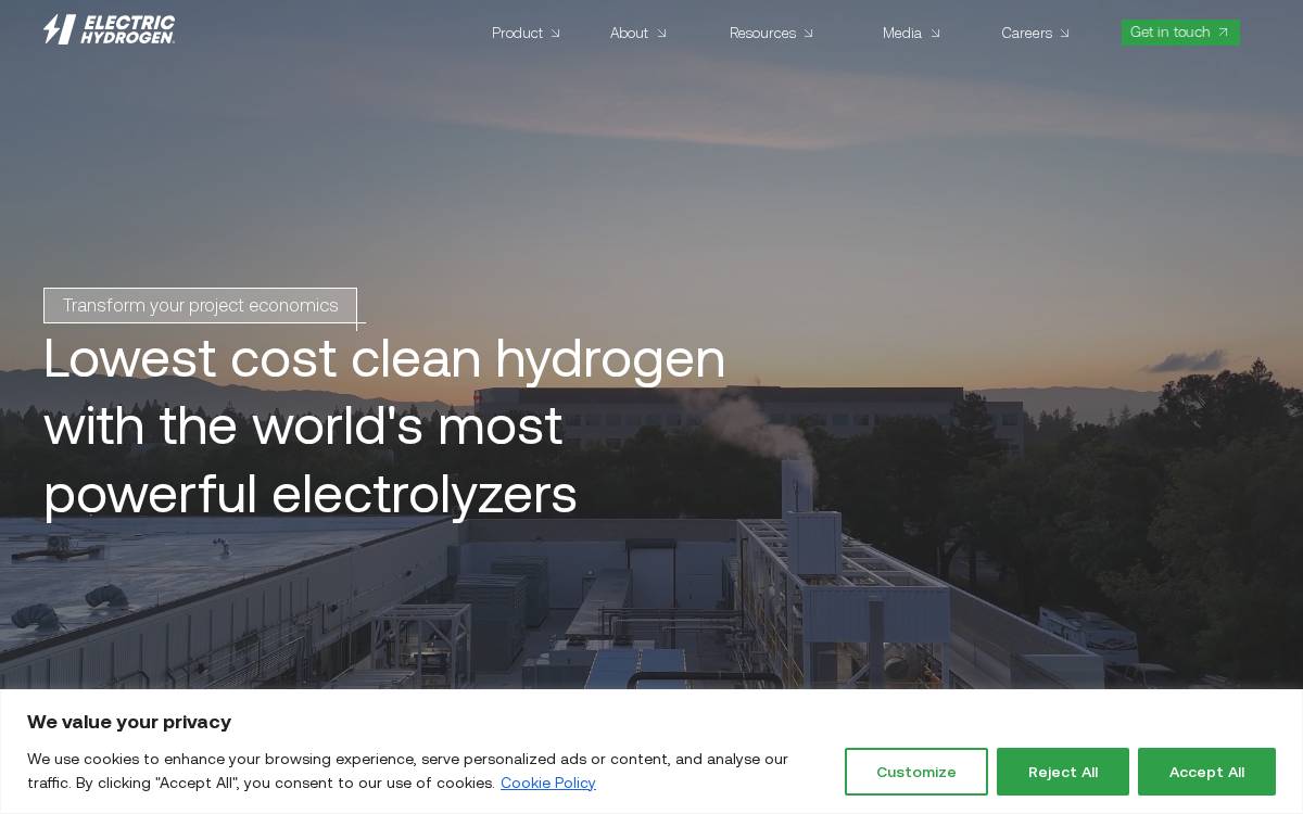 Electric Hydrogen website preview