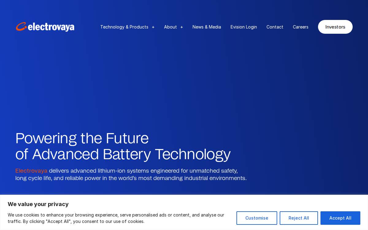 Electrovaya website preview