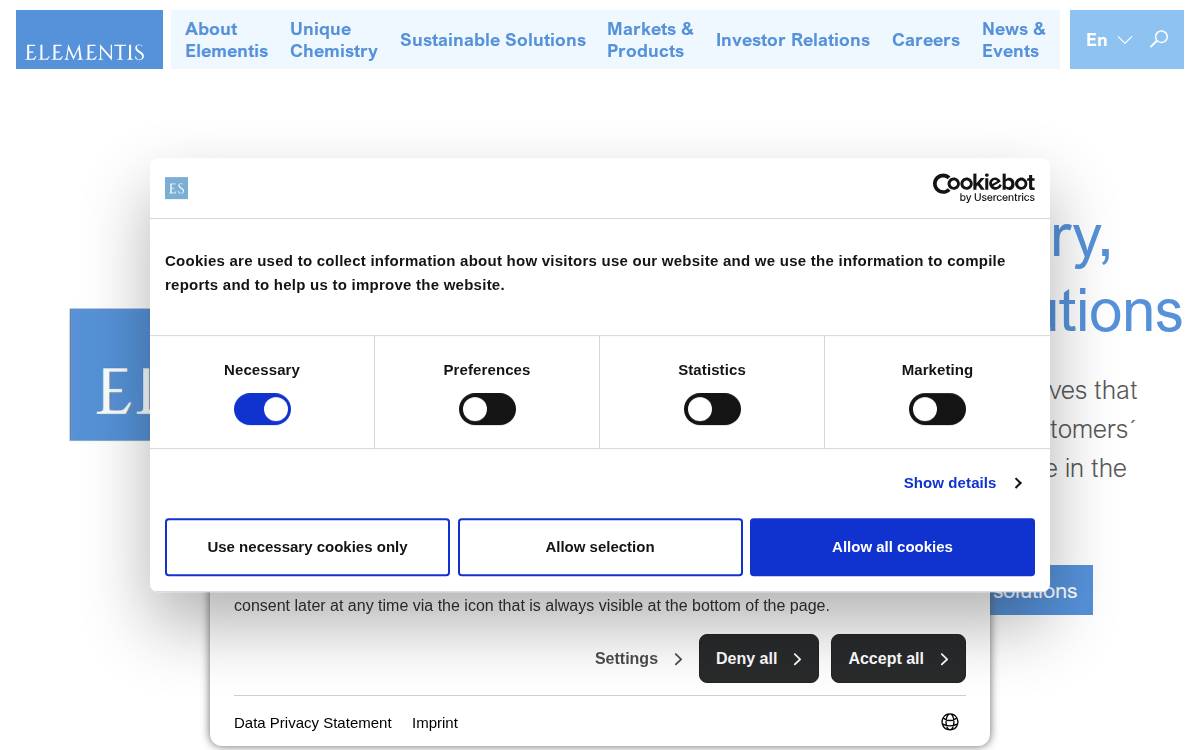 Elementis website preview