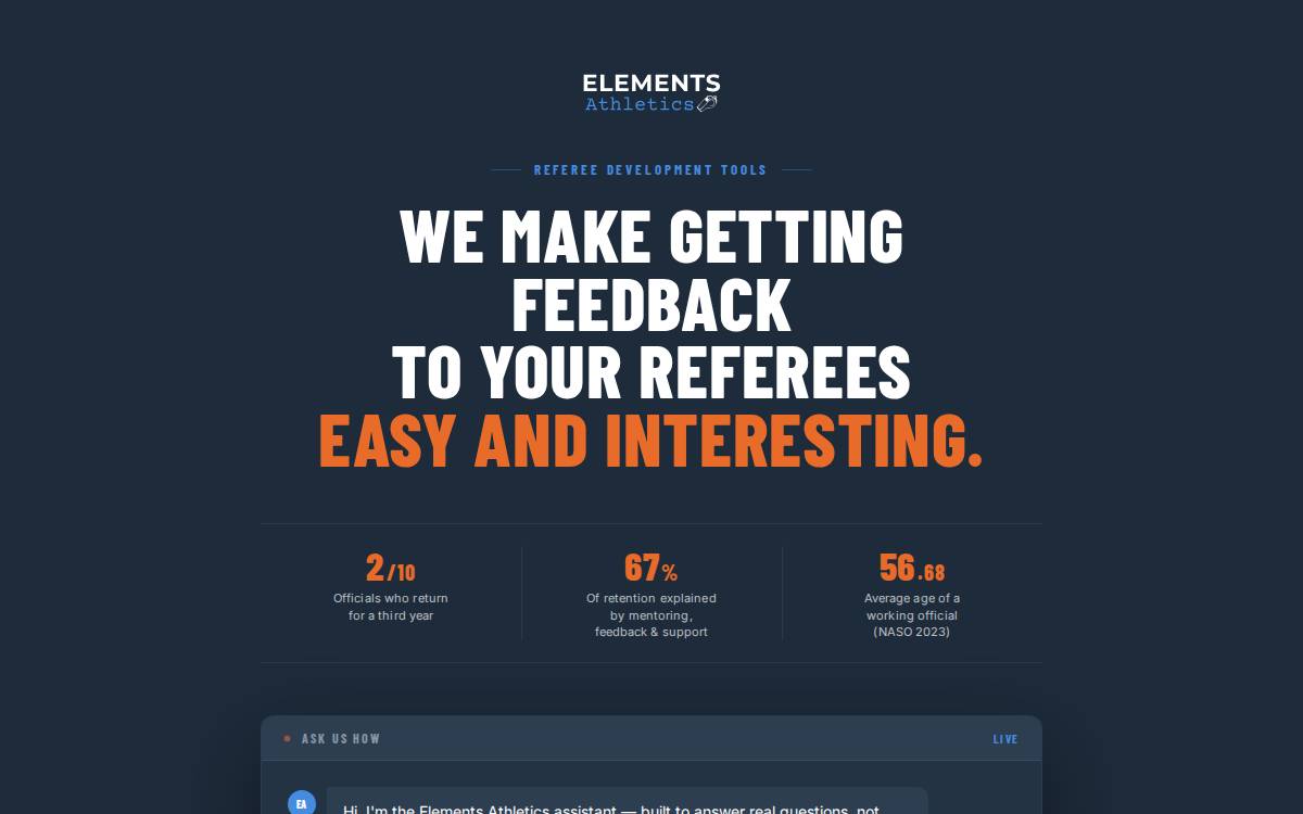 Elements Athletics website preview