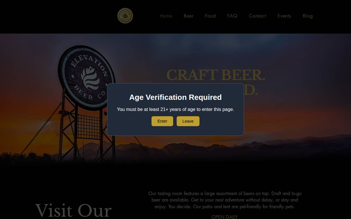 Elevation Beer website preview