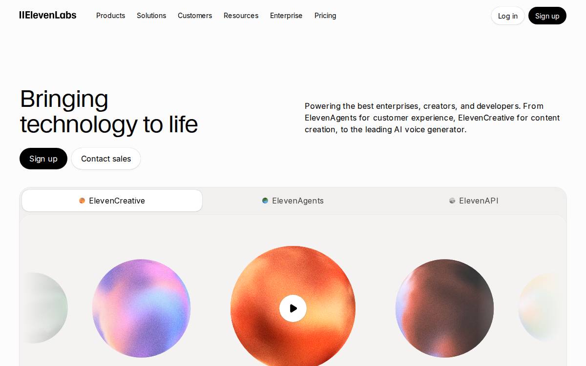 ElevenLabs website preview