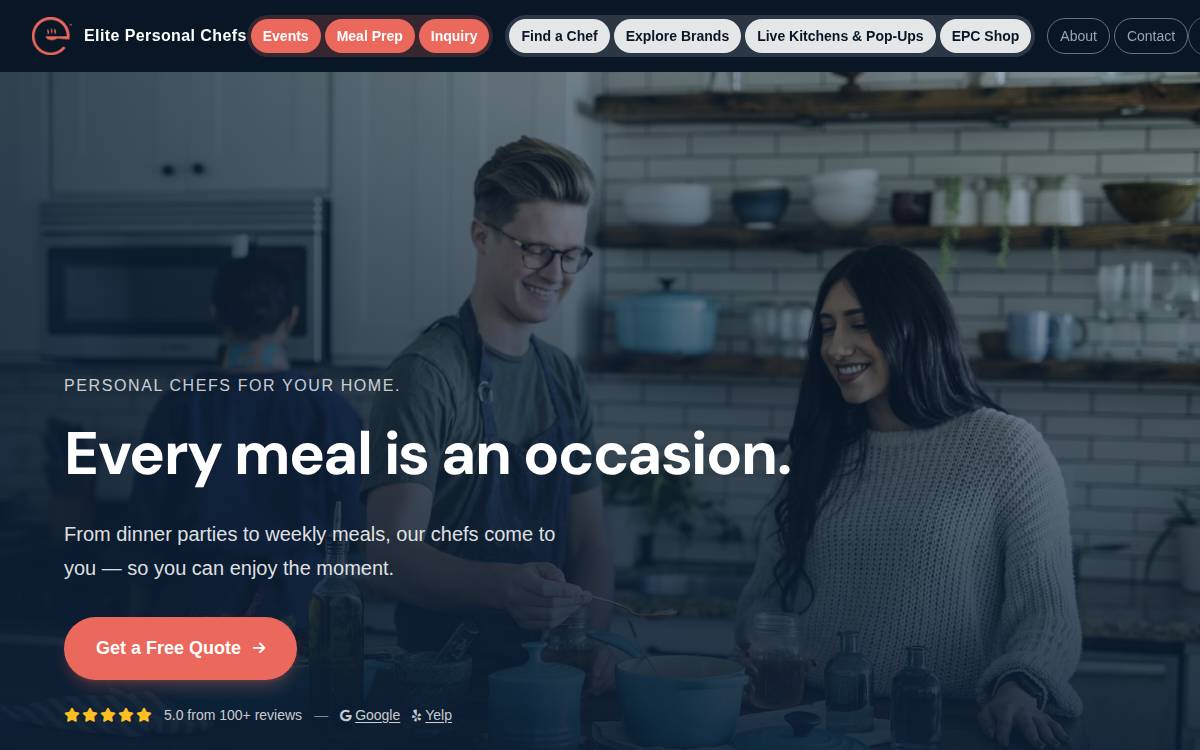 Elite Personal Chefs website preview