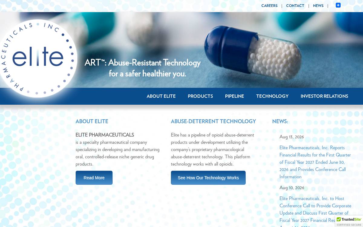 Elite Pharmaceuticals INC /Nv website preview