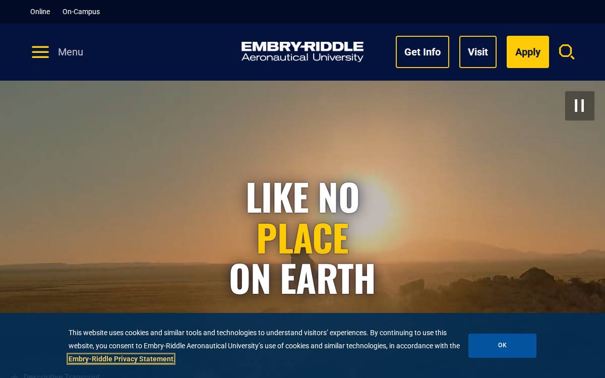 Embry-Riddle Aeronautical University website preview