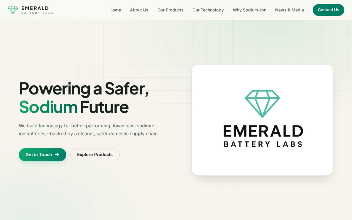 Emerald Battery Labs website preview
