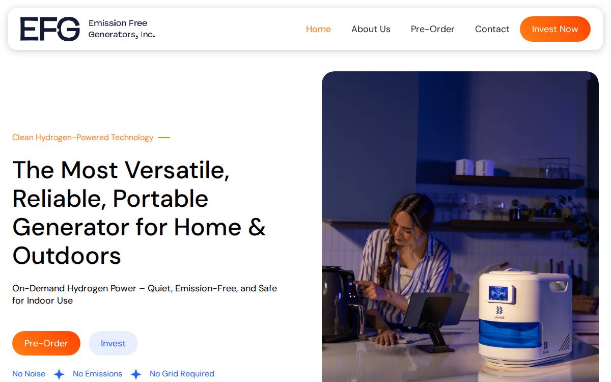Emission Free Generators website preview
