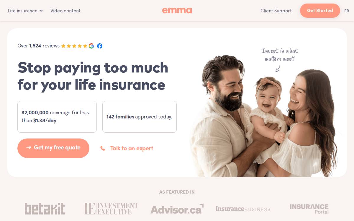 Emma Online Life Insurance website preview