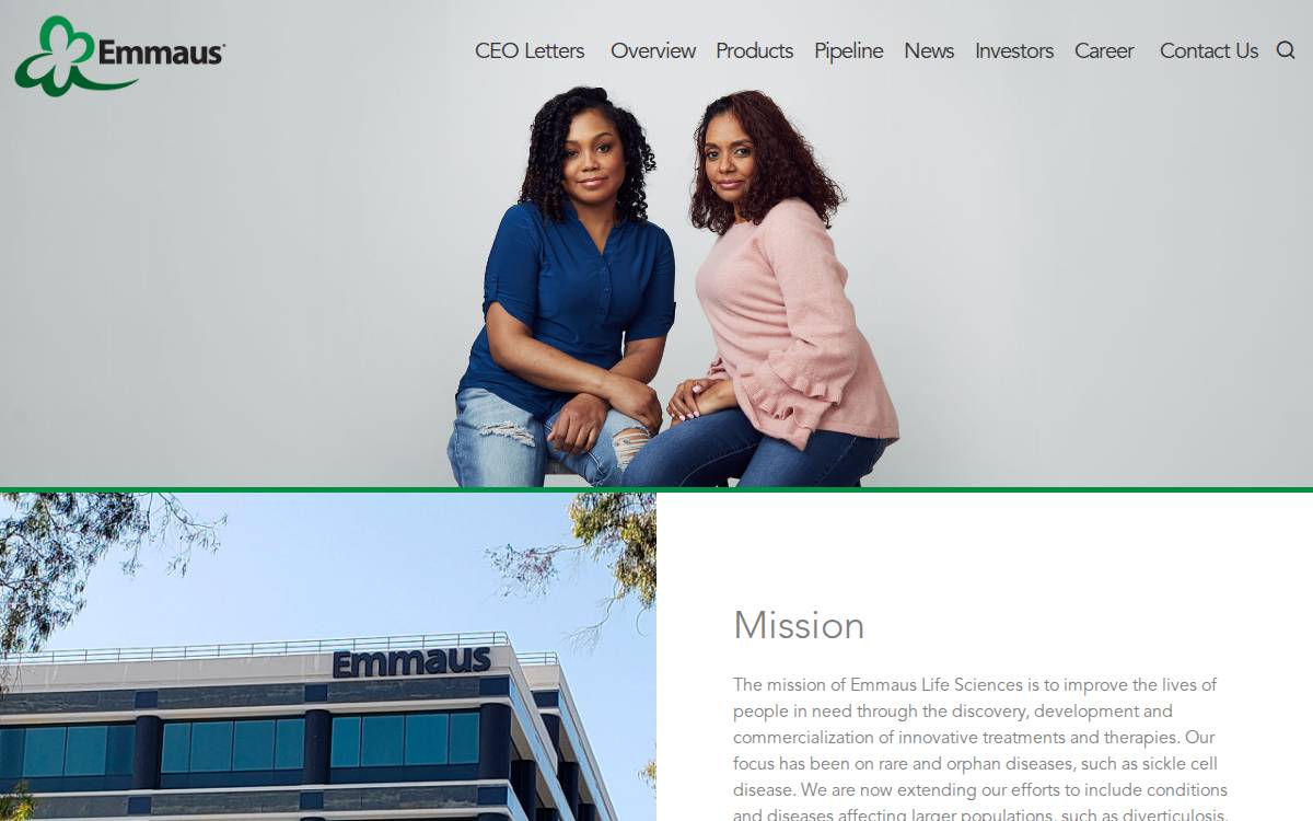 Emmaus Life Sciences website preview