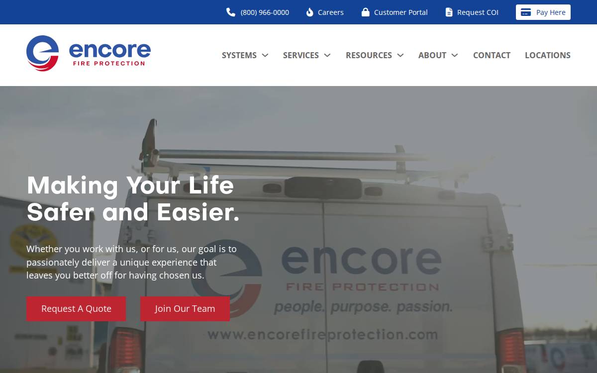 Encore Fire Protection website preview