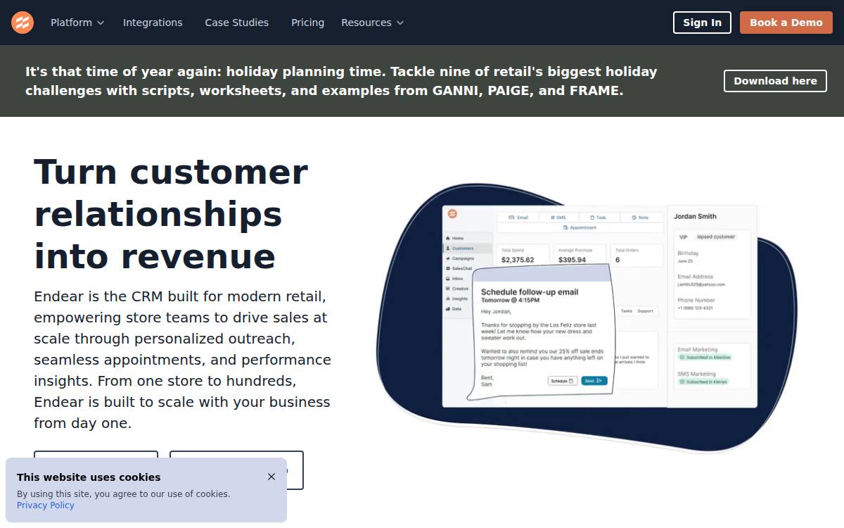 Endear website preview