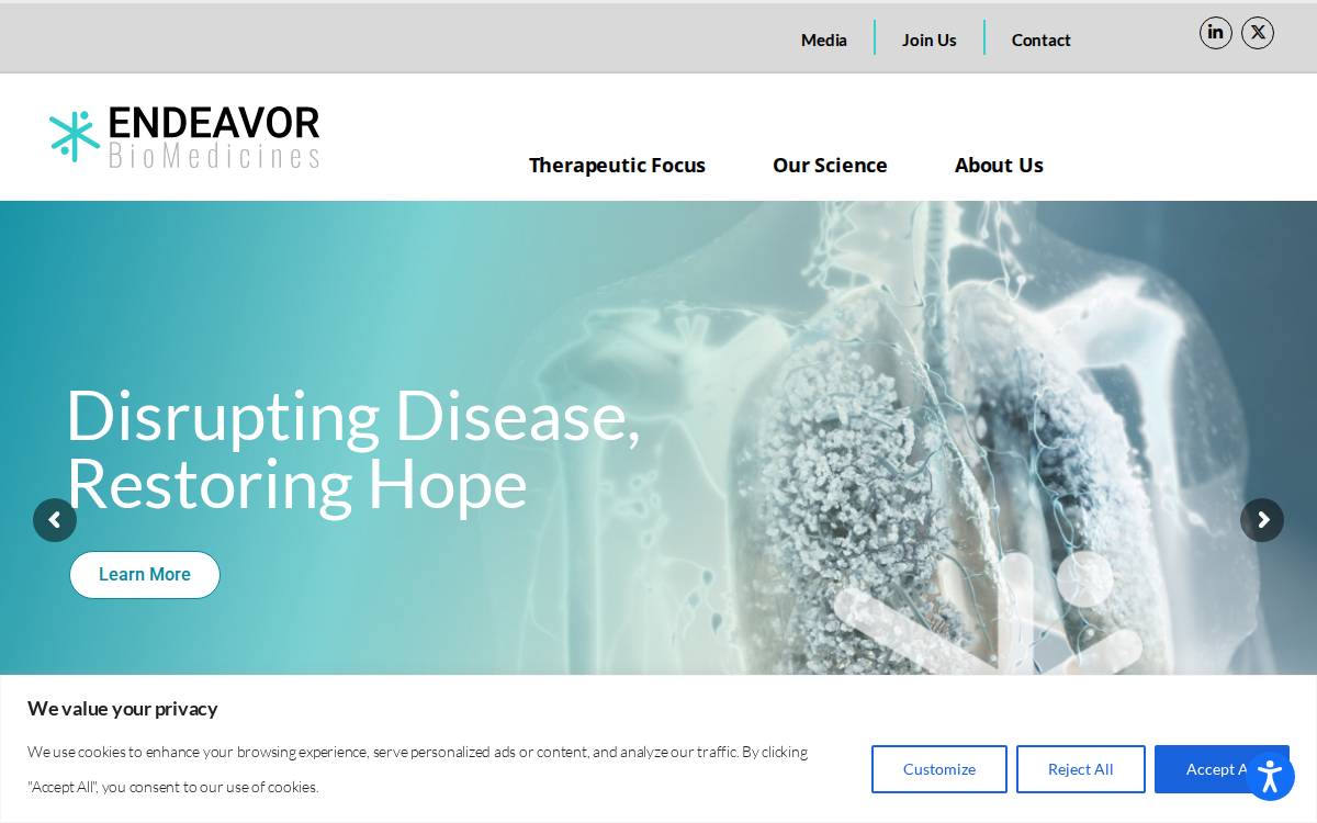 Endeavor Biomedicines website preview