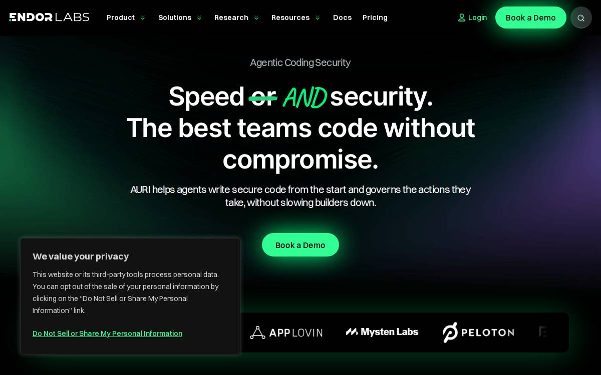 Endor Labs website preview