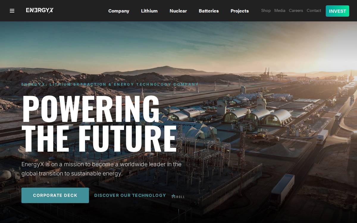 EnergyX: Lithium Extraction Company website preview