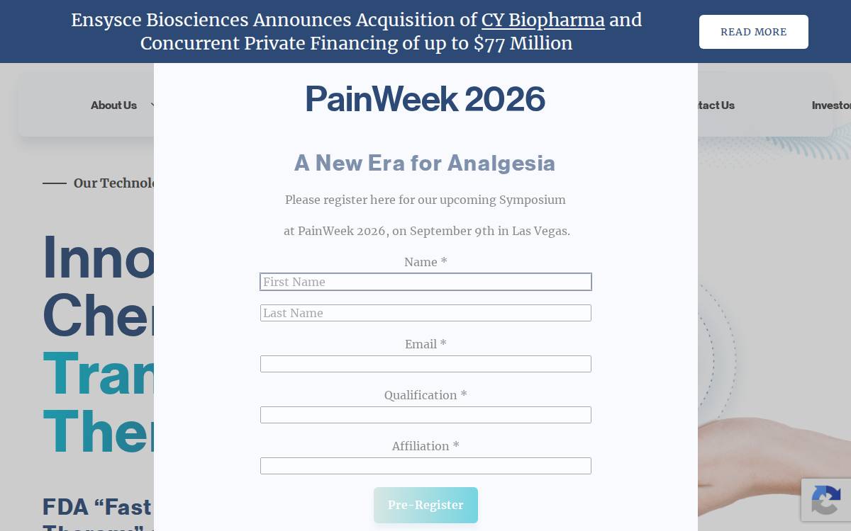 Ensysce Biosciences website preview
