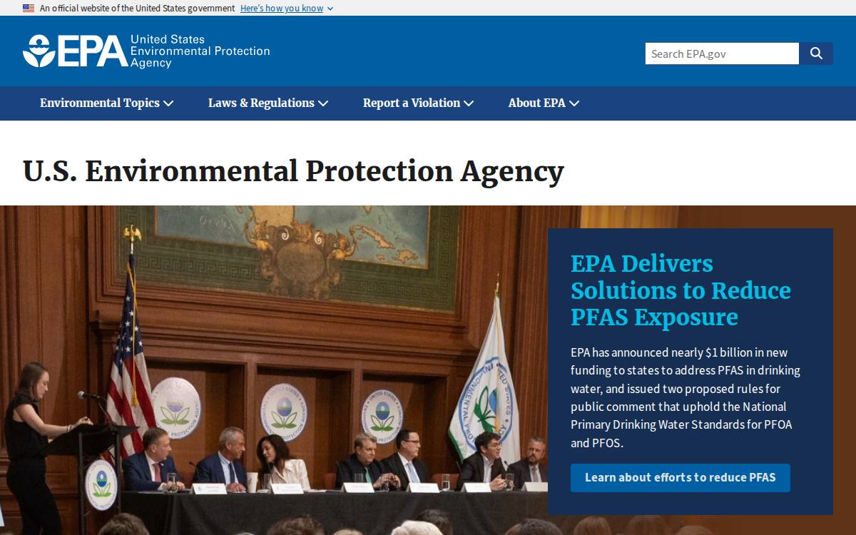 Environmental Protection Agency website preview