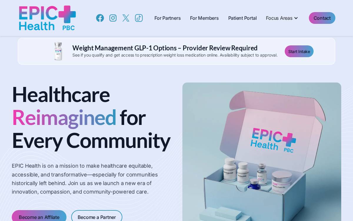 Epic Health website preview