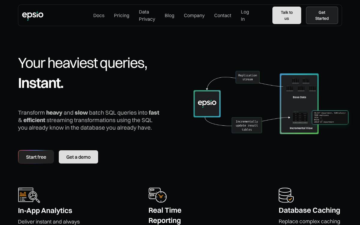 Epsio website preview